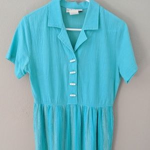 Vintage Teal Dress with Printed Skirt Size Small
